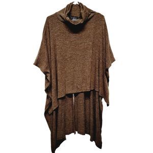 New P.Luca Milano Women S/M Brown Knit Cowl Neck Poncho Hi-Low Hem Shrug Sweater